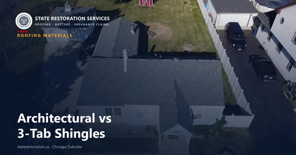 Comparison graphic of architectural versus 3-tab asphalt shingles for Illinois weather