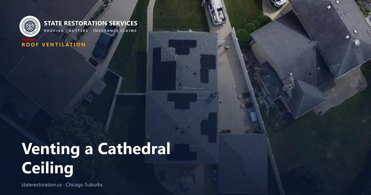 Aerial view of a completed shingle roof on a Chicago-area home with vaulted ceiling sections