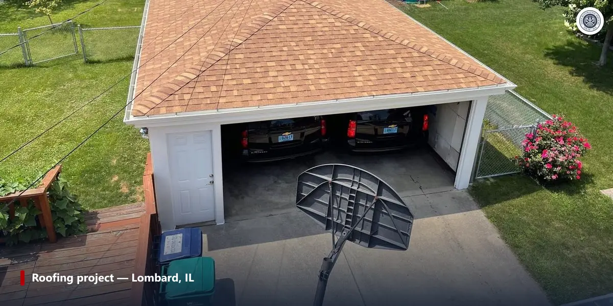 Aerial photo of a completed asphalt shingle roofing project in Lombard, IL