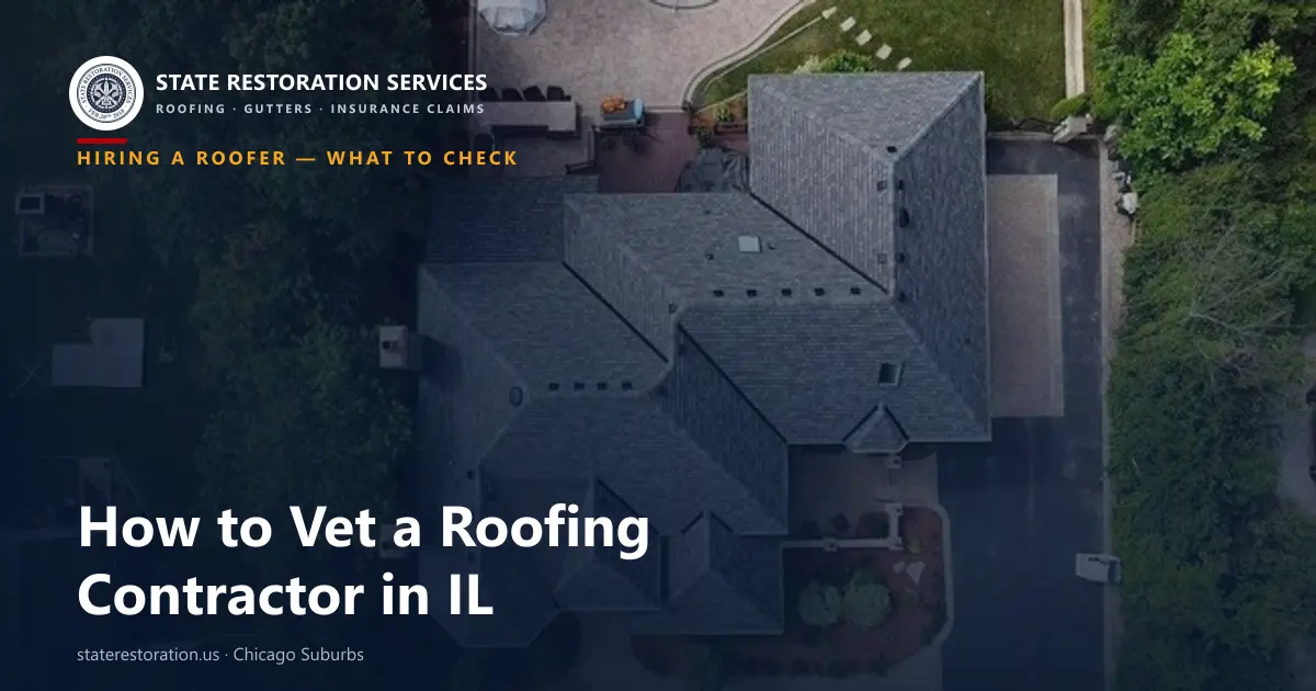 Aerial view of a residential roof during a roofing project in the Chicago suburbs