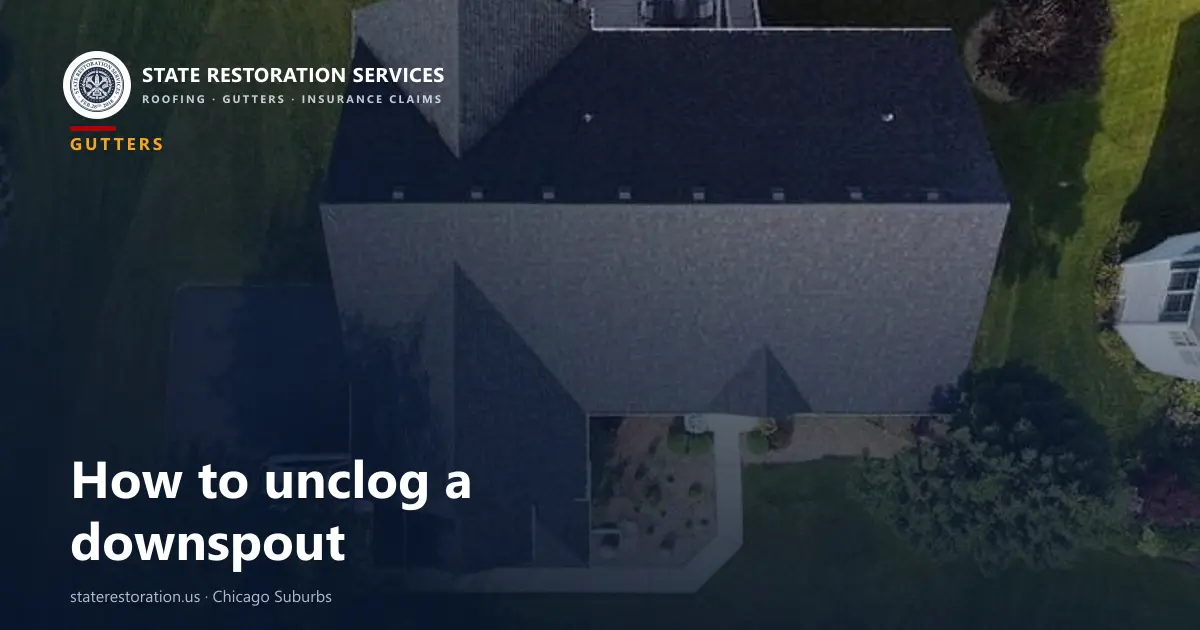 Aerial view of a gray shingle roof on a suburban house with lawn and trees around it
