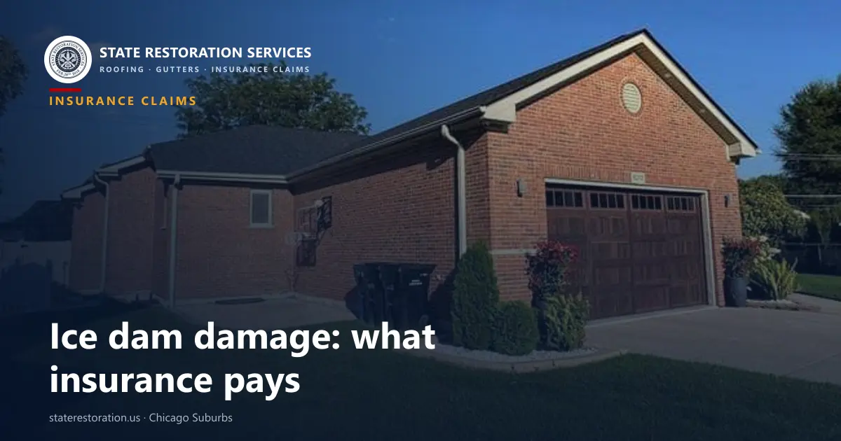 Brick house with a two-car garage and a gabled shingle roof with gutters and downspouts