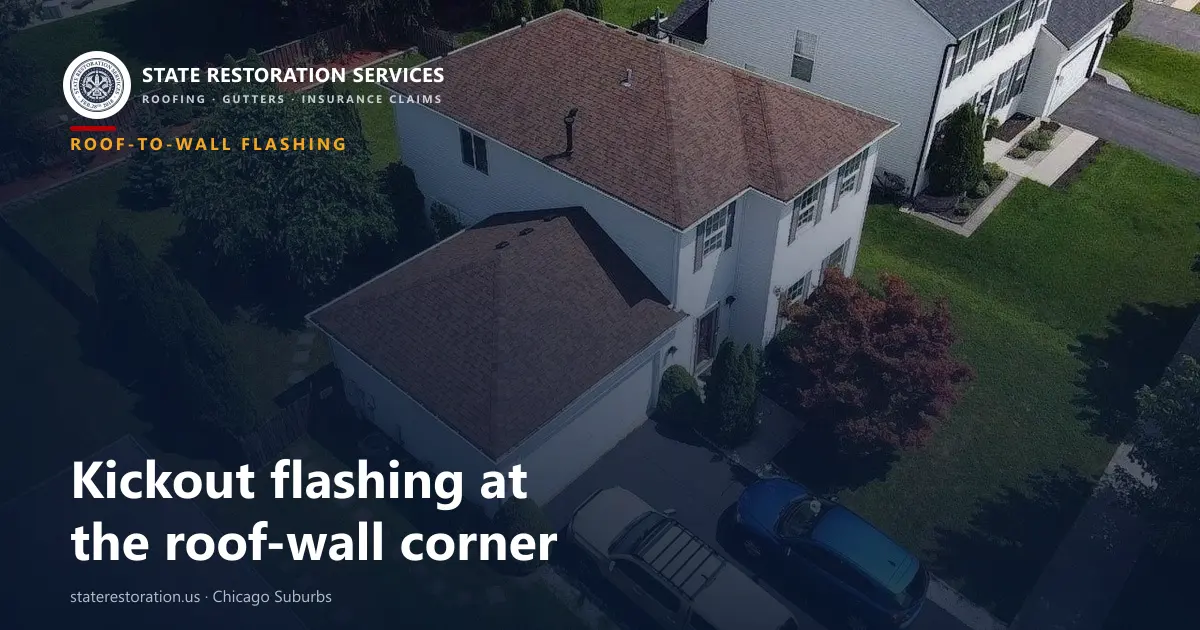 Aerial view of an attached garage roof meeting a two-story house wall