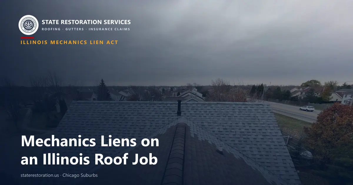 Asphalt shingle roof on a Chicago-area home, the kind of roof job an Illinois mechanics lien attaches to