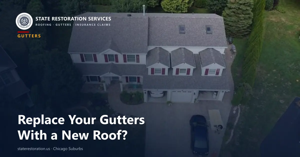 Aerial view of a two-storey house with a grey shingle roof and three dormers in the Chicago suburbs