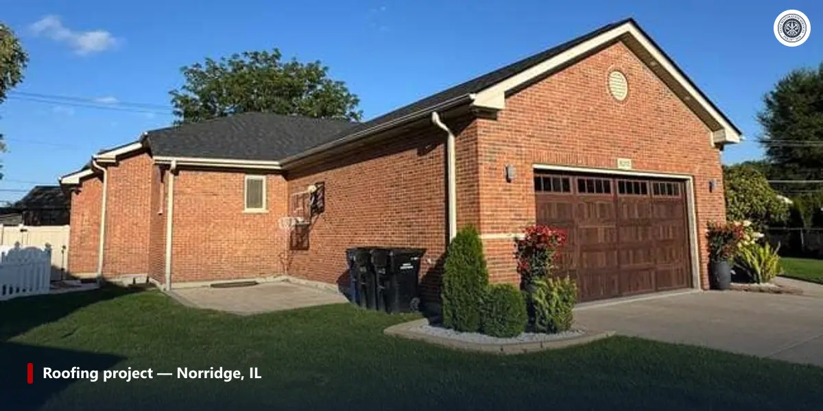 Completed roofing project in Norridge, IL showing properly installed flashing and drip edge