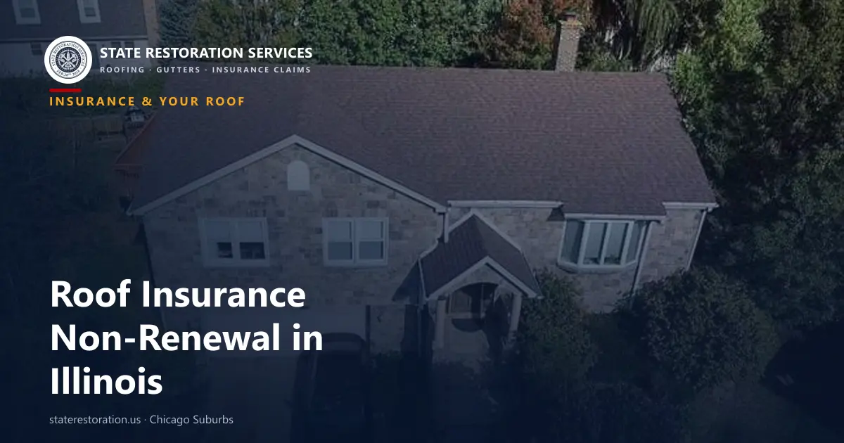 Aerial view of a completed shingle roof on a Chicago-suburb home facing an insurance non-renewal