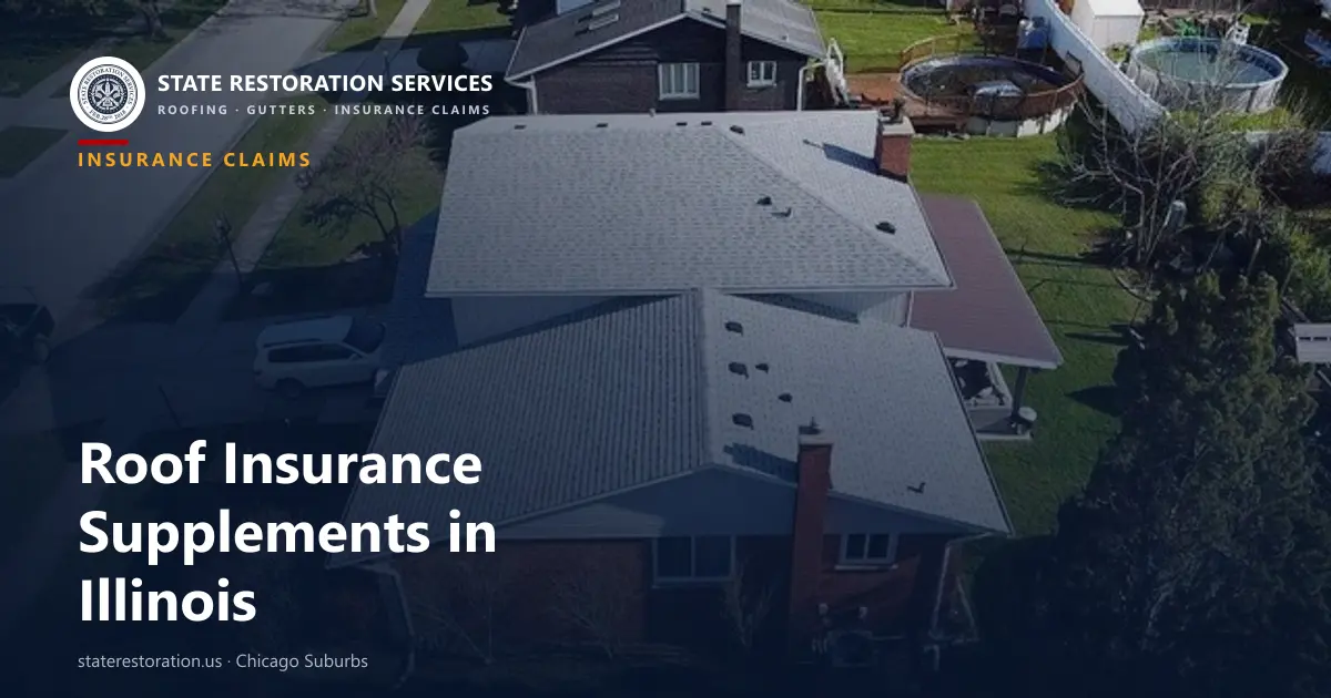 Aerial view of a gray shingle roof on a two-story suburban Illinois home