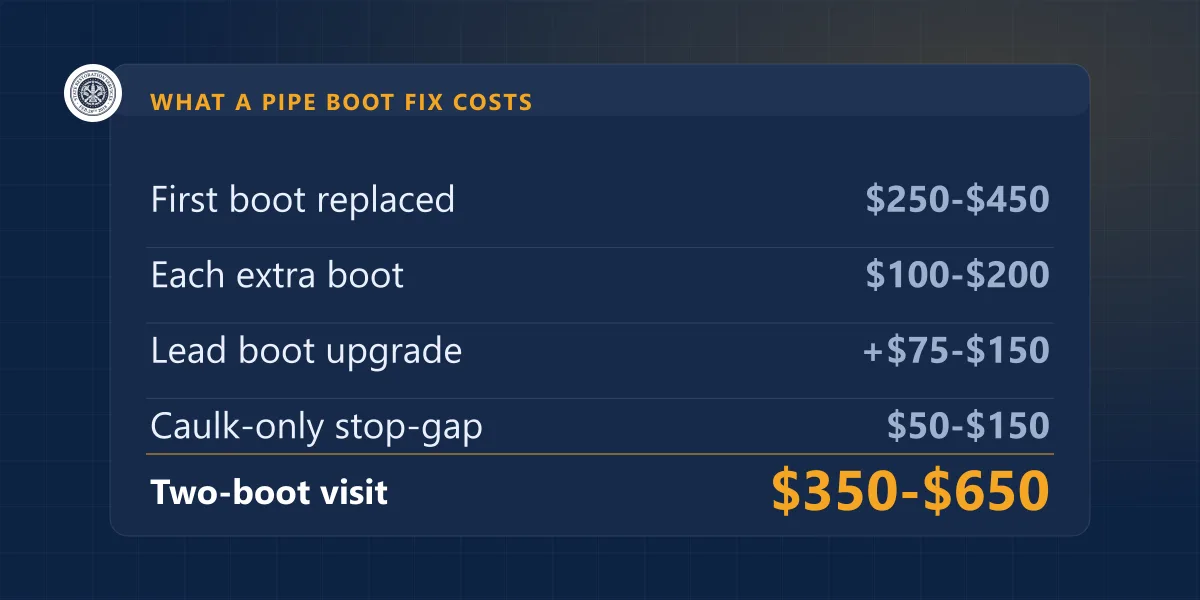 Cost breakdown for replacing a roof pipe boot in the Chicago suburbs