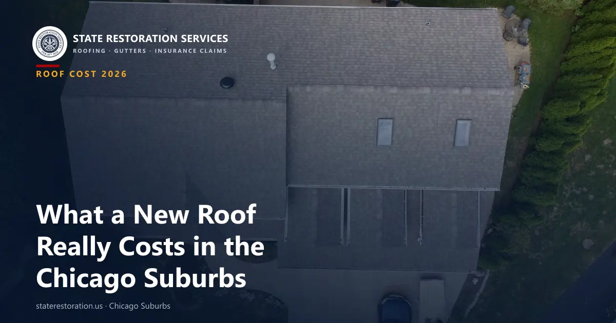 Cost breakdown graphic for a 2026 roof replacement in the Chicago suburbs