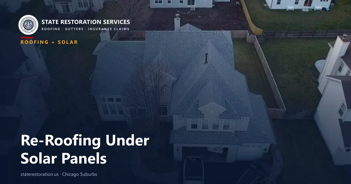 Aerial view of a completed architectural shingle roof on a single-family home in the Chicago suburbs