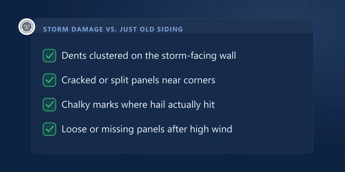 Checklist comparing real storm damage on siding to normal wear and aging