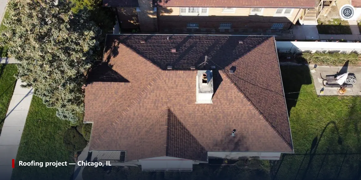 Completed asphalt shingle roofing project in Chicago, Illinois by a local roofing contractor