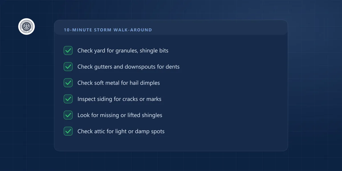 10-minute storm walk-around checklist for Chicago homeowners after a hailstorm