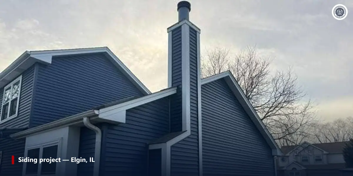 Fiber cement siding installation on a home in Elgin, Illinois