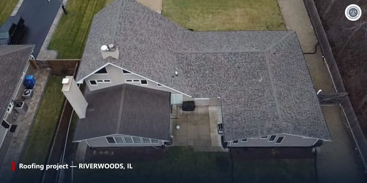 Completed asphalt shingle roofing project by State Restoration Services in Riverwoods, Illinois