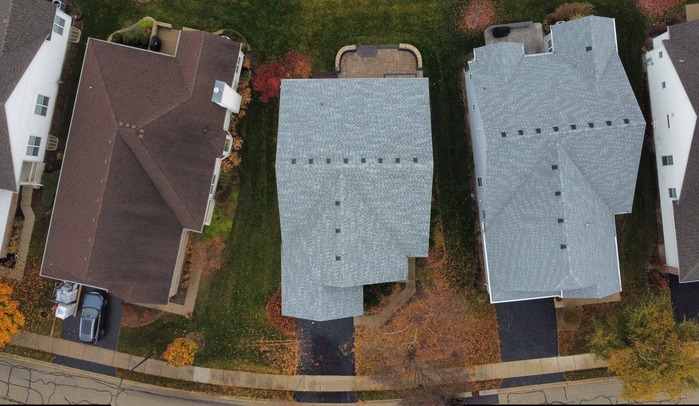 Aerial view of the Dual Grey Roof installed by State Restoration Services, highlighting the sleek, modern design and expert craftsmanship.